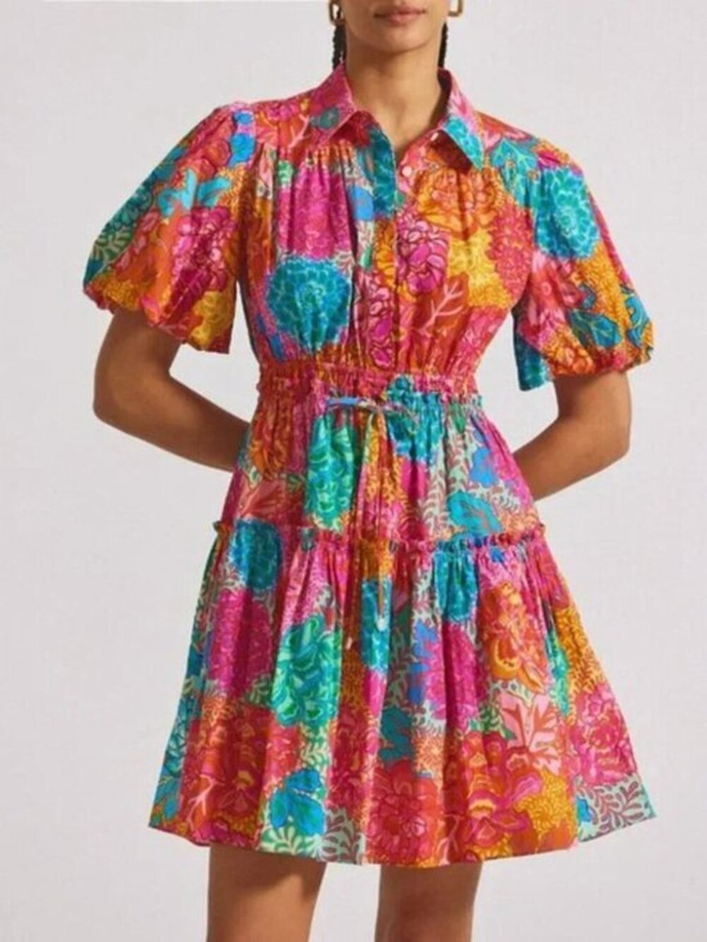 New Derek Lam 10 Crosby Doha Cotton Patchwork Floral Mini Shirtdress 2, XS $475